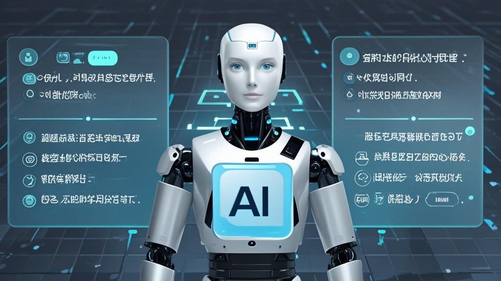 a robot standing in front of a screen